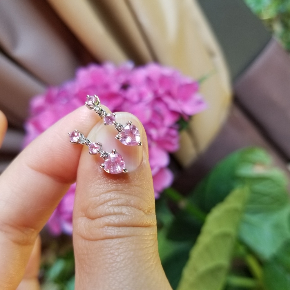 Light Pink Heart Drop Earrings Solid Gold 10k